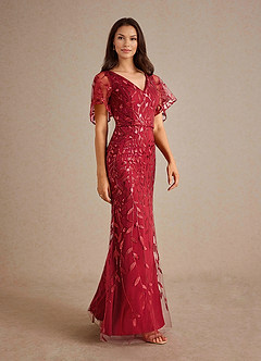 Azazie Milan Mother of the Bride Dresses Burgundy Sheath Sequins Dress image4