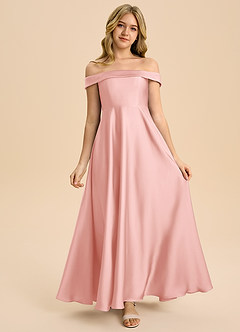 Azazie Sissy Junior Klänning av A-Line i Stretch Satin Off the shoulder image4