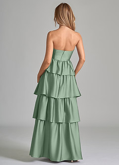 Azazie Faye Vestidos de damas de honor Vestido de Matcha de Satén Elástico de Corte en A con Volante image7