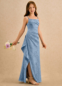 Azazie Cannoli Girls Formal Flower Girl Dresses Powder Blue A-Line Pleated Floral Burnout Dress image1