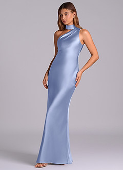 Azazie Seona Robes de demoiselle d'honneur Robe Sirène en Satin extensible Une épaule Eis image6