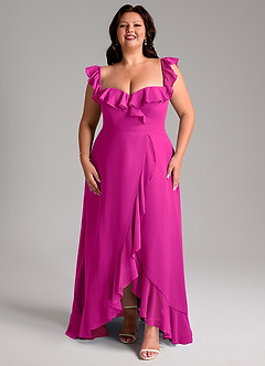 Azazie Lyra Abiti da Damigella Abito Convertibile A-Line in Chiffon Fucsia image15