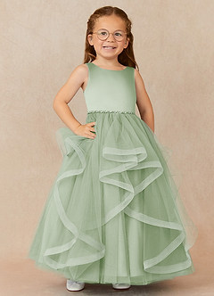 Azazie Sofia Flower Girl Dresses Dusty Sage A-Line Beaded Tulle Dress image1