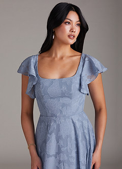 Azazie Bondi Bridesmaid Dresses Dusty Blue A-Line Side Slit Floral Burnout Dress image6