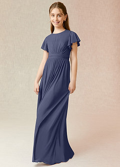 Azazie Mosley A-Line Ruched Mesh Floor-Length Junior Bridesmaid Dress image5