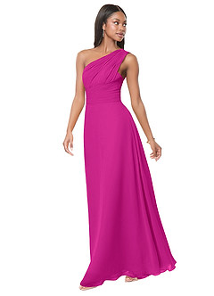Azazie Ashley Robes de demoiselle d'honneur Robe Trapèze en Mousseline de soie Rayé Fuchsia image4