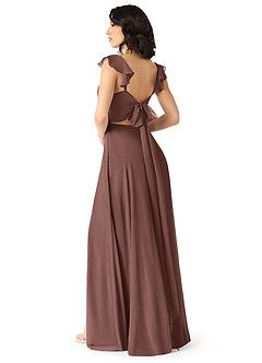 Azazie Everett Bridesmaid Dresses Espresso A-Line V-neck Ruched Chiffon Dress image2