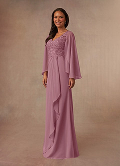 Azazie Perry Mother of the Bride Dresses Vintage Mauve Mermaid V-Neck Lace Chiffon Dress image2
