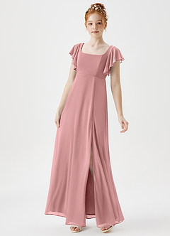 Azazie Bondi Junior A-Linie Seitliche Cut-Outs Gittergewebe Kleid Altrosa image3