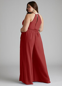 Azazie Kenzi Jurken voor bruidsmeisjes Jumpsuit van Chiffon Geplooid Roest image9