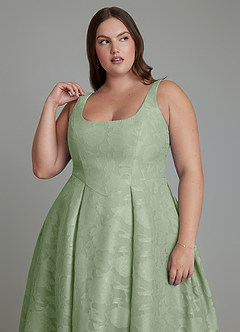Azazie Amalie Bridesmaid Dresses Dusty Sage A-Line Pleated Floral Burnout Dress image13