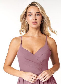 Azazie Dominic Bridesmaid Dresses Vintage Mauve A-Line V-Neck Pleated Chiffon Dress image5