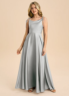 Azazie Popsy Junior A-Linie Schleifen Stretch-Satin Kleid Silber image2