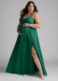 Azazie Annabelle Maternity Bridesmaid Dresses A-Line V-Neck Pleated Mesh Floor-Length Dress image7