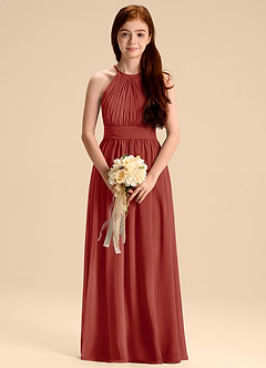 Azazie Malone Junior Terracotta A-Line Pleated Chiffon Dress image3