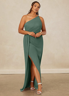 Christian Siriano Bridal for Azazie 1003 Bridesmaid Dresses Sea Moss Sheath One Shoulder Chiffon Dress image8