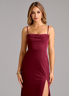 Azazie Saige Bridesmaid Dresses Burgundy Sheath Off the Shoulder Velvet Convertible Dress image2