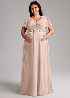 Azazie Verna Maternity Bridesmaid Dresses A-Line V-Neck Ruched Chiffon Floor-Length Dress image11