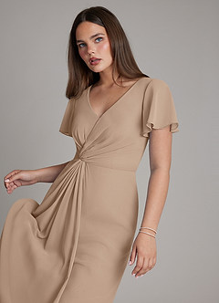 Azazie Kaya Robes de demoiselle d'honneur Robe Trapèze en Mousseline de soie Plissé Taupe image4
