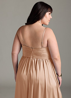 Azazie Alia Bridesmaid Dresses English Rose A-Line Pleated Stretch Satin Dress image15