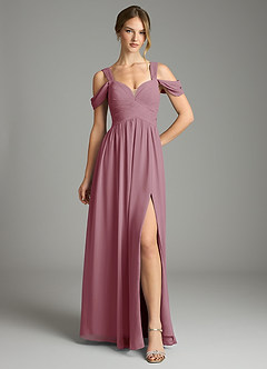Azazie Lianne Bridesmaid Dresses Vintage Mauve A-Line Off the Shoulder Chiffon Dress image2