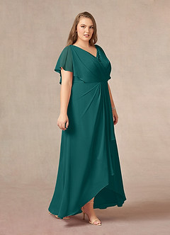 Azazie Eliza Mère de la mariée Robes Robe Trapèze en Mousseline de soie Col V plissé Paon image9