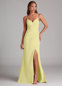 Azazie Maci Bridesmaid Dresses Lemon Sorbet Sheath Pleated Chiffon Dress image1