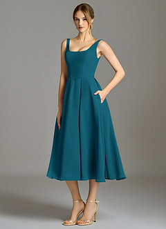 Azazie Amalie Bridesmaid Dresses Ink Blue A-Line Pleated Chiffon Dress image1