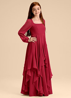 Azazie Clara Junior Scarlet A-Line Blouson Chiffon Dress image4