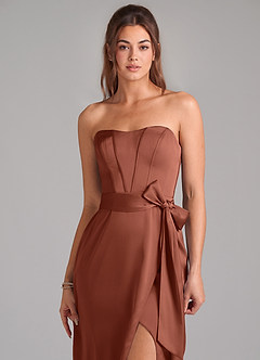 Azazie Jamie Bridesmaid Dresses Clay A-Line Strapless Stretch Satin Convertible Dress image6