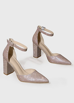 front Pointed Toe Ankle Strap Chunky Heels
