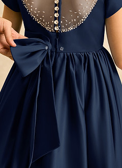 Azazie Toffee Abiti da Ragazza di Fiori Abito Stile Principessa in Raso Opaco Fiocco Marino Scuro image7