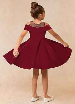 Azazie Shirin Flower Girl Dresses Burgundy A-Line Off the Shoulder Matte Satin Dress image3