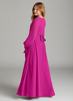 Azazie Leonia Junior Fuchsia A-Line with Pockets Chiffon Dress image2