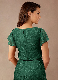 Azazie Lehi Mother of the Bride Dresses Dark Green A-Line Boatneck Floral Burnout Dress image7