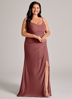 Azazie Deandra 신부 들러리 드레스 인어 주름진 쉬폰 바닥 길이 드레스 image10