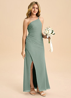 Azazie Eren Junior Silver Sage Sheath Pleated Chiffon Dress image3