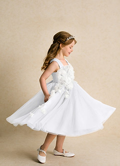 Azazie Dovey Flower Girl Dresses White Ball-Gown Bow Tulle Dress image5