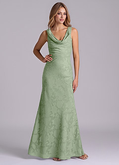 Azazie Rylina At-home Try On Dresses Emerald Mermaid Floral Burnout Dress image4