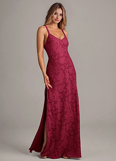 Azazie Aliza 신부 들러리 드레스 A라인 플로럴 번아웃 바닥 길이 드레스 image3