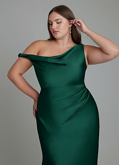 Azazie Emerson Brudtärnklänningar Klänning av Sjöjungfru i Stretch Satin Off the shoulder Smaragdgrön image13