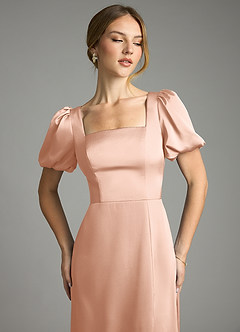 Azazie Fyona Bridesmaid Dresses Rose Gold A-Line Pleated Stretch Satin Dress image6