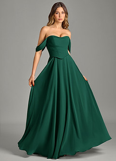 Azazie Chelsey Abiti da Damigella Abito Convertibile A-Line in Chiffon a Spalla Scoperta Smeraldo image5