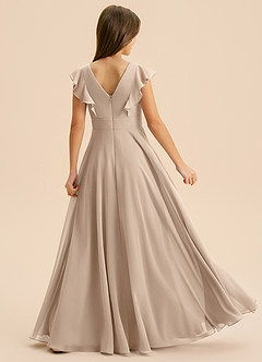 Azazie Anysa Junior Robe Trapèze en Mousseline de soie Rayé Taupe image2