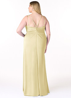 Azazie Aqua Bridesmaid Dresses Lemon Sorbet A-Line V-Neck Pleated Stretch Satin Dress image9