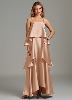 Azazie Azalea Robes de demoiselle d'honneur Robe Trapèze en Satin extensible Drapé Rose Anglais image1