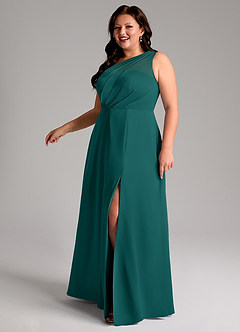 Azazie Phaedra Bridesmaid Dresses Peacock A-Line One Shoulder Chiffon Dress image14