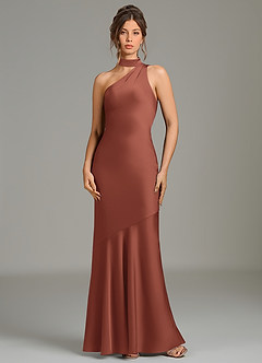 Azazie Jalissa Bridesmaid Dresses Auburn Mermaid One Shoulder Stretch Satin Dress image1