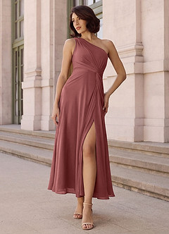 Azazie Brooke Robes de demoiselle d'honneur Robe Trapèze en Mousseline de soie Une épaule Améthyste image2