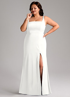 Azazie Frostine Vestidos de damas de honor Vestido de Blanco de Satén Elástico de Corte en A con Lazo image10